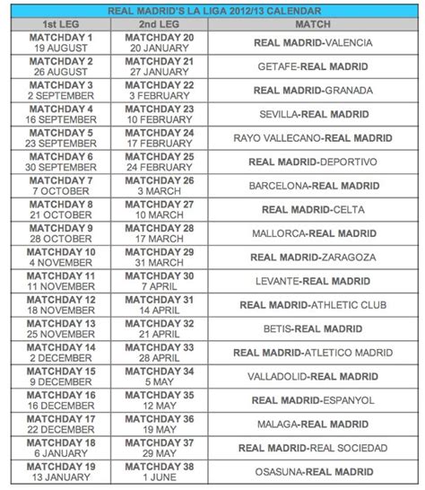 madrid match schedule